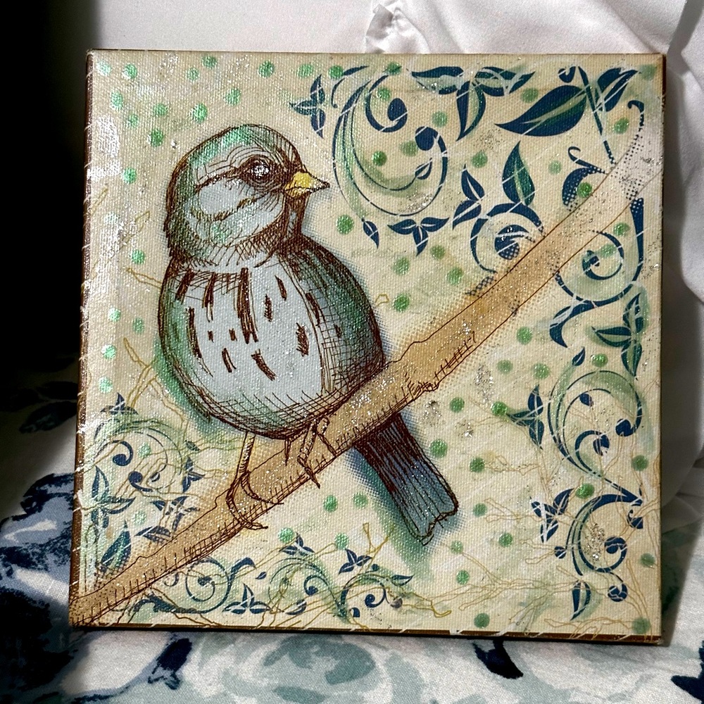7 x 7.5 Vintage Style Bird Canvas Painting